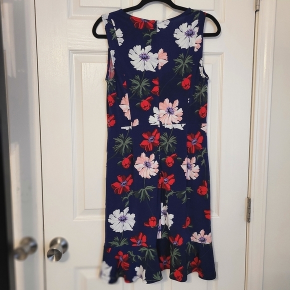 KARL Lagerfeld Navy Blue Floral sleeveless V-Neck Dress Size 4 - Picture 2 of 10